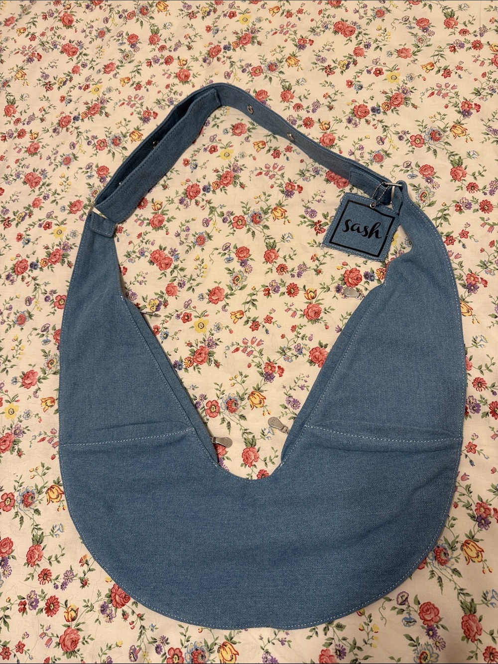 SASH Denim-Style sling Crescent Shoulder Bag in Blue